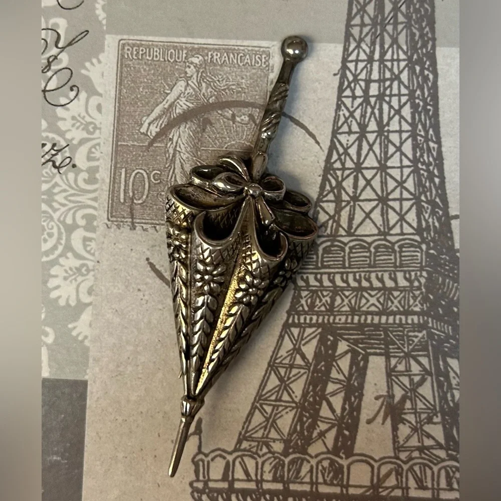 Vintage LANG Antique Sterling Silver Umbrella Brooch